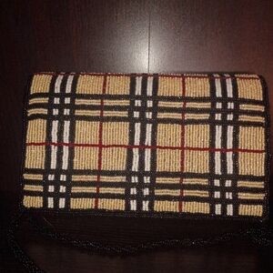 Elegant Plaid Beaded Clutch
